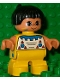 Minifig No: 6453pb030  Name: Duplo Figure, Child Type 2 Boy, Yellow Legs, Top with Geometric Pattern, Black Hair with Feather (Native American)