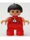 Minifig No: 6453pb031  Name: Duplo Figure, Child Type 2 Girl, Red Legs, Red Top with Feather Necklace, Black Hair with Feather (Native American)