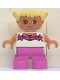 Minifig No: 6453pb037  Name: Duplo Figure, Child Type 2 Girl, Dark Pink Legs, White Top with Pink Stripes and Flowers, Light Yellow Hair