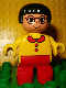 Minifig No: 6453pb042  Name: Duplo Figure, Child Type 2 Girl, Red Legs, Yellow Sweater, Black Hair, Glasses