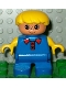 Minifig No: 6453pb043  Name: Duplo Figure, Child Type 2 Boy, Blue Legs, Blue Top, Yellow Arms, Yellow Hair