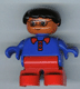 Minifig No: 6453pb044  Name: Duplo Figure, Child Type 2 Boy, Red Legs, Blue Top with Red Collar, Black Hair, Glasses