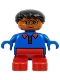 Minifig No: 6453pb044  Name: Duplo Figure - Male, Child Boy, Red Legs, Blue Top with Collar and Buttons Pattern, Black Hair, Dark Orange Head (75513)