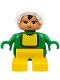 Minifig No: 6453pb045  Name: Duplo Figure - Female, Child Baby, Yellow Legs, Green Top with Bib Pattern, White Bonnet, Nougat Head (75502)