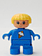Minifig No: 6453pb047  Name: Duplo Figure, Child Type 2 Girl, Blue Legs, Blue Top with Ice Cream Pattern, Yellow Hair