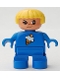 Minifig No: 6453pb047  Name: Duplo Figure, Child Type 2 Girl, Blue Legs, Blue Top with Ice Cream Pattern, Yellow Hair