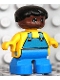 Minifig No: 6453pb048  Name: Duplo Figure, Child Type 2 Boy, Blue Legs, Yellow Top with Blue Overalls, Black Hair, Brown Head