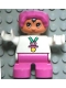 Minifig No: 6453pb055  Name: Duplo Figure, Child Type 2 Baby, Dark Pink Legs, White Top, Dark Pink Bonnet