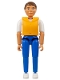 Minifig No: Belvmale15a  Name: Belville Male - Brown Hair, White Shirt with Anchor Pattern, Blue Pants, White Shoes, Life Jacket