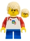 Minifig No: LLP008  Name: LEGOLAND Park Boy with Tan Hair, Shirt with Red Collar and Shoulders, Spaceship Orbiting Classic Space Helmet Pattern and Short Blue Legs