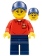 Minifig No: LLP011  Name: LEGOLAND Park Worker Female with Dark Blue Hat and Dark Orange Ponytail, Red Polo Shirt with 'LEGOLAND' on Back and Dark Blue Legs