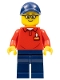 Minifig No: LLP016  Name: LEGOLAND Park Worker Male with Glasses, Dark Blue Hat, Red Polo Shirt with 'LEGOLAND' on Back and Dark Blue Legs