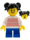 Minifig No: LLP018  Name: Child - Girl, White Sweater with Red Horizontal Stripes, Blue Short Legs, Black Hair with Pigtails