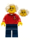 Minifig No: LLP026  Name: LEGOLAND Park Worker Older Female, Glasses, White Hair, Red Polo Shirt with 'LEGOLAND' on Back and Dark Blue Legs