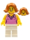 Minifig No: LLP027  Name: LEGOLAND Park Female with Dark Orange Hair, Bright Pink Striped Shirt, White Legs