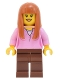 Minifig No: adp019  Name: Skyline Express Woman - Bright Pink Top, Reddish Brown Legs, Dark Orange Hair