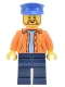 Minifig No: adp022  Name: Skyline Express Man - Orange Jacket with Hood over Light Blue Sweater, Dark Blue Legs, Blue Hat