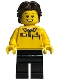 Minifig No: adp056  Name: LEGO Store Employee, Black Legs, Dark Brown Short Wavy Hair