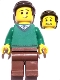 Minifig No: adp069  Name: Father - Green V-Neck Sweater, Reddish Brown Legs, Dark Brown Combed Hair