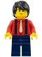 Minifig No: adp070  Name: Boyfriend - Red Shirt with Tan Tie, Dark Blue Legs, Black Tousled Hair