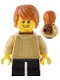 Minifig No: adp083  Name: Traveler - Boy, Tan Knit Sweater, Black Short Legs, Reddish Brown Neck Bracket and Round Plate, Dark Orange Hair