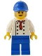 Minifig No: adp089  Name: Hot Dog Stand Manager - White Torso with 8 Buttons, No Wrinkles Front or Back, Blue Legs, Blue Cap