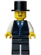 Minifig No: adp112  Name: Tourist - Male, Black Vest with Blue Striped Tie, Black Legs, Black Top Hat, Moustache