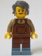 Minifig No: adp115  Name: General Store Owner - Male, Reddish Brown Apron, Sand Blue Legs, Dark Bluish Gray Hair