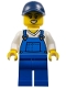 Minifig No: adp121  Name: Train Worker - Female, Blue Overalls, Dark Blue Cap