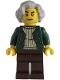 Minifig No: adp131  Name: Pianist - Male, Dark Green Open Jacket, Dark Brown Legs, Light Bluish Gray Wavy Hair