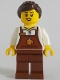 Minifig No: adp132  Name: Barkeeper - Female, Reddish Brown Apron with Cup and Name Tag, Reddish Brown Legs, Dark Brown Hair Ponytail and Swept Sideways Fringe