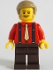 Minifig No: adp133  Name: Passenger - Male, Red Shirt with Tan Tie, Dark Brown Legs, Dark Tan Hair Short Combed