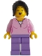 Minifig No: adp136  Name: Singer - Female, Bright Pink Top, Medium Lavender Legs, Black Hair Ponytail Long with Side Bangs