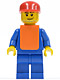 Minifig No: air023  Name: Airport - Blue 3 Button Jacket & Tie, Red Cap, Blue Legs, Orange Vest
