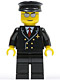 Minifig No: air032  Name: Airport - Pilot with Red Tie and 6 Buttons, Black Legs, Black Hat, Silver Glasses