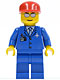 Minifig No: air036  Name: Airport - Blue 3 Button Jacket & Tie, Red Cap, Silver Sunglasses with Thin Smile
