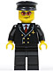 Minifig No: air042  Name: Airport - Pilot with Red Tie and 6 Buttons, Black Legs, Black Hat, Orange Sunglasses