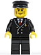 Minifig No: air043  Name: Airport - Pilot with Red Tie and 6 Buttons, Black Legs, Black Hat, Vertical Cheek Lines