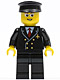 Minifig No: air044  Name: Airport - Pilot with Red Tie and 6 Buttons, Black Legs, Black Hat, Glasses, Open Mouth Smile
