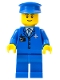 Minifig No: air046a  Name: Airport - Blue 3 Button Jacket and Tie, Blue Hat, Blue Legs, Black Eyebrows