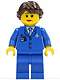 Minifig No: air047  Name: Airport - Blue 3 Button Jacket & Tie, Dark Brown Hair Ponytail Long French Braided