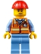 Minifig No: air050  Name: Orange Safety Vest with Reflective Stripes, Medium Blue Legs, Red Construction Helmet, Smirk and Stubble Beard