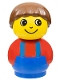 Lot ID: 366238167  Minifig No: baby011  Name: Primo Figure Boy with Blue Base, Red Top with Blue Suspenders, Brown Hair