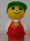 Minifig No: baby019  Name: Primo Figure Boy with Red Base, White Top with Red Overalls with Green Pocket, Green Cap