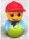 Minifig No: baby020  Name: Primo Figure Boy with Lime Base, Medium Blue Top with Lime Overalls with Blue Neckerchief, Red Cap