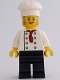 Minifig No: bdp033  Name: Chef - White Torso with 8 Buttons, No Wrinkles Front or Back, Black Legs, White Chef Toque