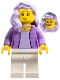 Minifig No: bdp036  Name: Female, Medium Lavender Jacket, White Legs, Lavender Mid-Length Hair