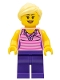 Minifig No: bdp037  Name: Female, Dark Pink Striped Top, Dark Purple Legs, Bright Light Yellow Ponytail