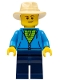Minifig No: bdp039  Name: Fisherman, Dark Azure Jacket, Dark Blue Legs, Tan Fedora  Hat