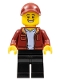 Minifig No: bdp044  Name: Male, Dark Red Jacket, Black Legs, Dark Red Cap